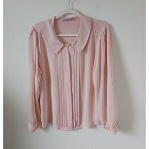 Laura And Jayne Women's Button Up Long Sleeve Sheer Pleated Peach Blouse Size 10